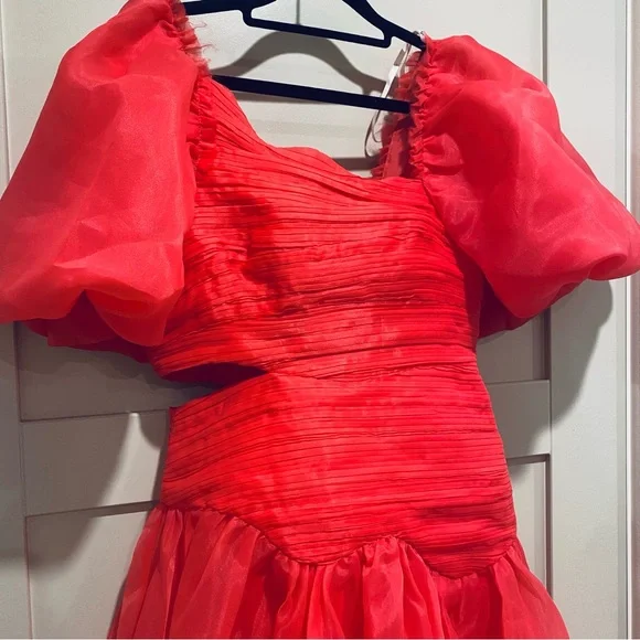 Aje Joan Dress Size 8 Pink Organza Rouched Puff Sleeve Mini - Picture 8 of 12